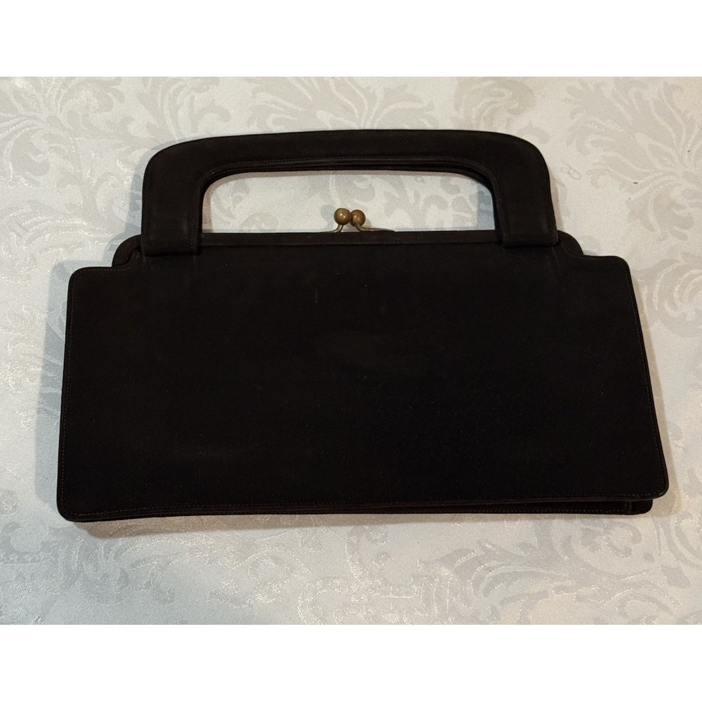 Vintage Koret Koretolope D Brown Kid Suede cut-out top handle Silk Coin Bag